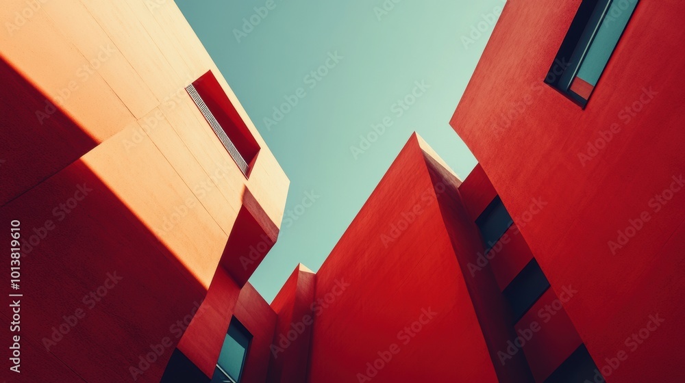 Aufkleber abstract minimalist cityscape showcasing geometric building shapes, emphasizing simplicity and moder