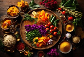 vibrant culinary ingredients beautifully arranged various textured surfaces stunning visual feast, rainbow, lgbtq, lgbt, pride, colorful, love, equality