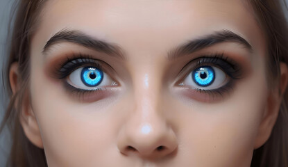 Fototapeta premium Young woman with fluorescent color of eyes