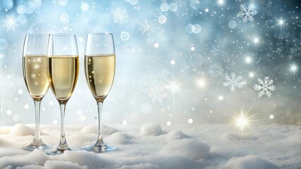 Glasses of champagne on christmas background