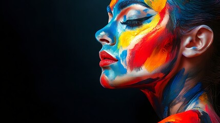 Colorful Abstract Face Paint on Woman's Profile