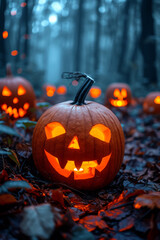 Obraz premium Pumpkins lit up for halloween