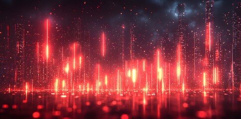 Obraz premium Red Neon Cityscape.design, background, illustration, graphic, texture