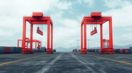 Idle Shipping Port with Cranes in 3D Illustration