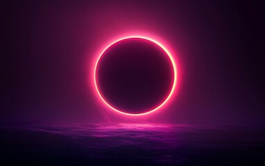A glowing pink circle against a dark backdrop, evoking a sense of mystery and cosmic beauty in a surreal, dreamlike atmosphere.
