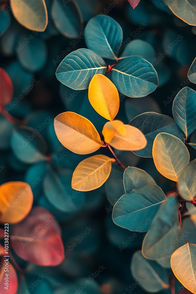 Poster Vibrant Autumn Leaves Background,  Green, Yellow, Red