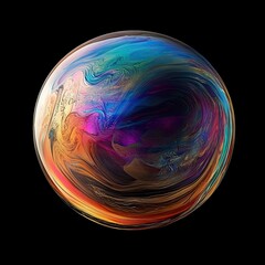 a beautiful iridescent holographic soap bubble black background
