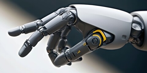 Futuristic Robotic Hand with Grey and Yellow Detail