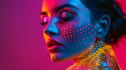 Neon Dots Makeup Portrait Woman Eyes Closed