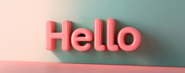 3d hello text with pink letters and pastel background, modern design. greeting and typography concept