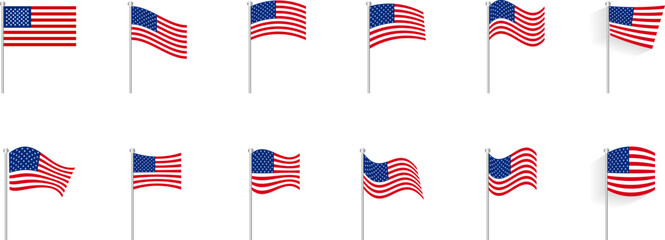 Realistic flag. United States of America, USA symbol, flagpole wave shape realistic illustration