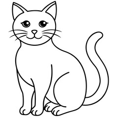 black and white cat line art vector logo icon illustration.