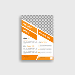 Corporate business flyer with orange and white color .  Geometrical shape layout design
