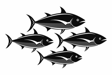 A set of 4 tuna fishes silhouette black vector art illustration 