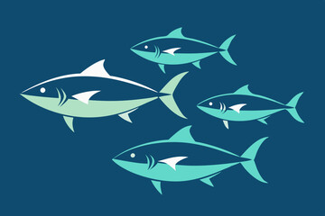 Naklejka premium A set of 4 tuna fishes silhouette black vector art illustration 