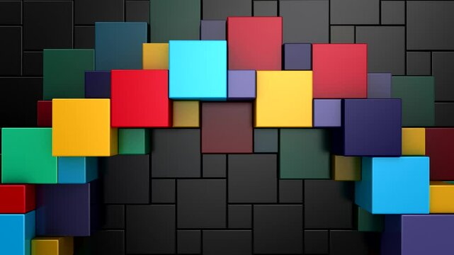 Cubes Form a Wave. Abstract motion, 3d rendering, 4k resolution
