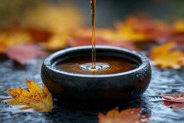 Leaf Extract Poured into Bowl Surrounded by Leaves