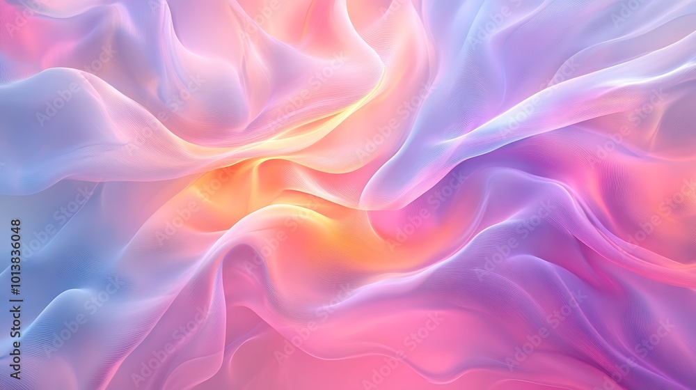 Poster A soft, colorful abstract fabric texture with flowing pastel hues blending gently, creating a dreamy and ethereal atmosphere.