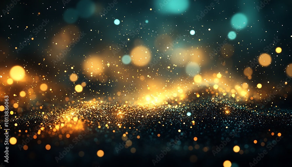 Aufkleber A mesmerizing display of shimmering golden and blue particles, creating an enchanting and ethereal atmosphere.