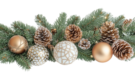 transparent png image of fir garland with gold and silver christmas balls