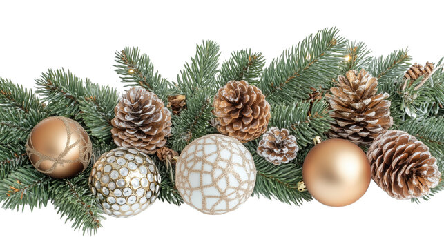 transparent png image of fir garland with gold and silver christmas balls