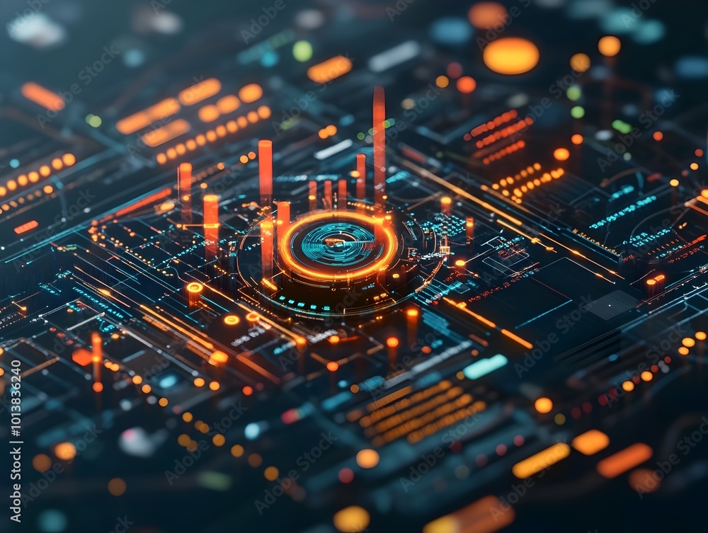 Poster detailed macro view of a blue market investment trading chart displaying complex financial analytics