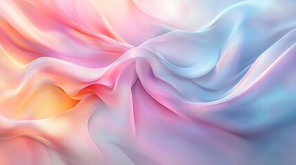 Obraz premium A soft, flowing fabric drapes gracefully, showcasing a gradient of pastel pinks and blues, evoking a serene and dreamy atmosphere.