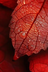 Fototapeta premium Close up of red leaf with water drops