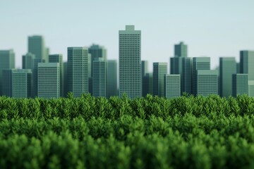 Fototapeta premium Vibrant Green Landscape with City Skyline Background