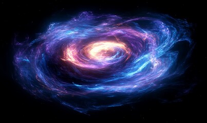 Obraz premium A vibrant galaxy with swirling cosmic colors and luminous patterns against a black background, showcasing the beauty of the universe.