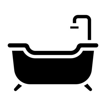 recommend clip art: Black and white icon of a bathtub with a faucet.