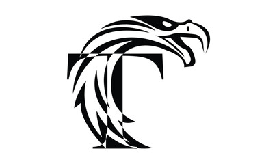 Letter T logo with eagle head in minimalist style