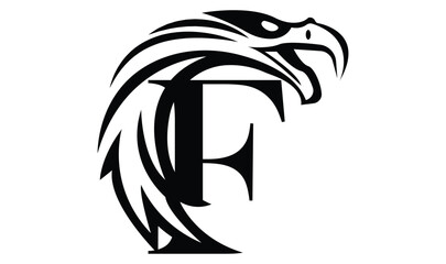 Obraz premium Letter F logo with eagle head in minimalist style