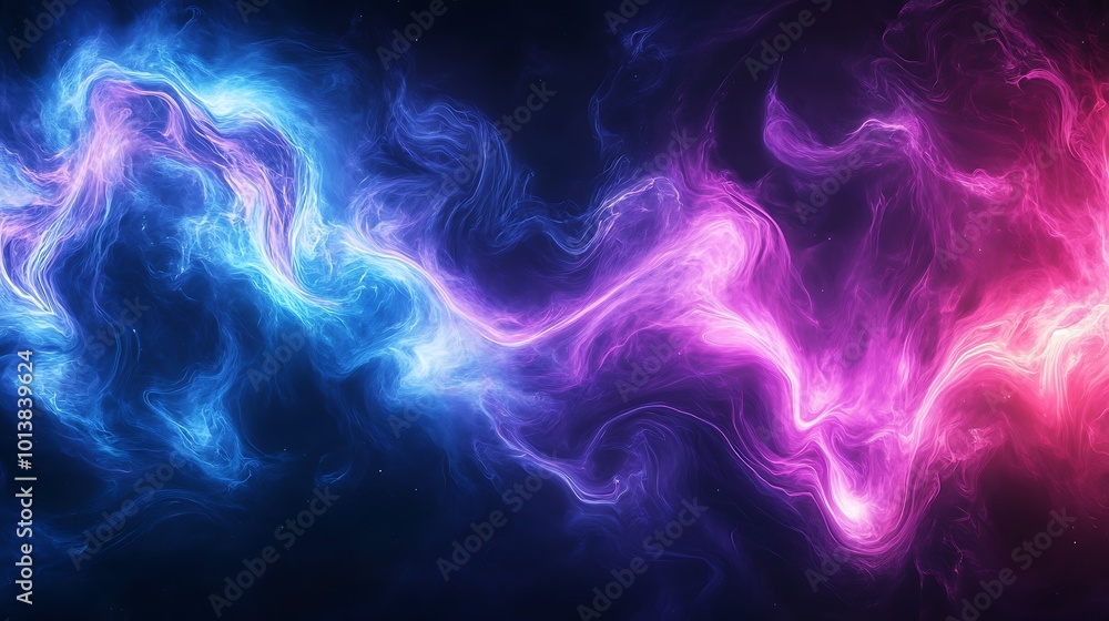 Poster a vibrant abstract swirl of blue and pink hues against a dark backdrop, creating a mesmerizing cosmi