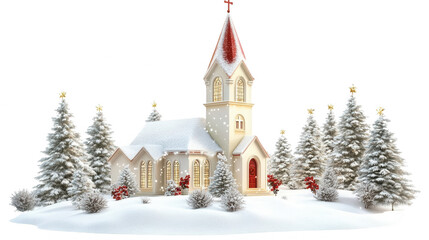 Fototapeta premium Christmas Church Scene Isolated on White Background, Simple Vector, PNG File with Transparent Background