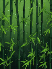 Green Bamboo Stems with Rainy Season Theme
