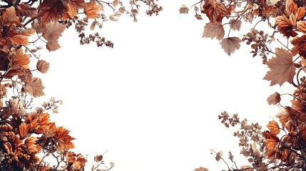 Autumn leaves with vibrant flowers in a decorative art nouveau frame border, isolated on white for elegant design purposes new beautiful stock image illustration AI