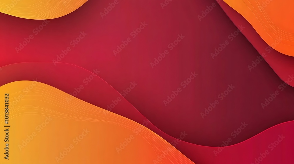 Poster abstract background with flowing waves in red and orange colors.