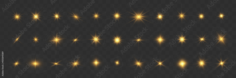 Wall mural Set of bright beautiful stars.Flash of light on the background.Vector graphics.
