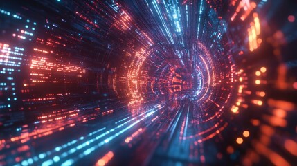 Obraz premium Abstract Digital Tunnel with Red and Blue Lights