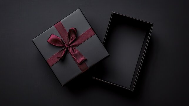 Empaty retangular black gift box,gift, box, bow, ribbon, christmas, present, card, birthday, holiday, celebration, paper, xmas, red, decoration, anniversary, isolated, blank, greeting, valentine