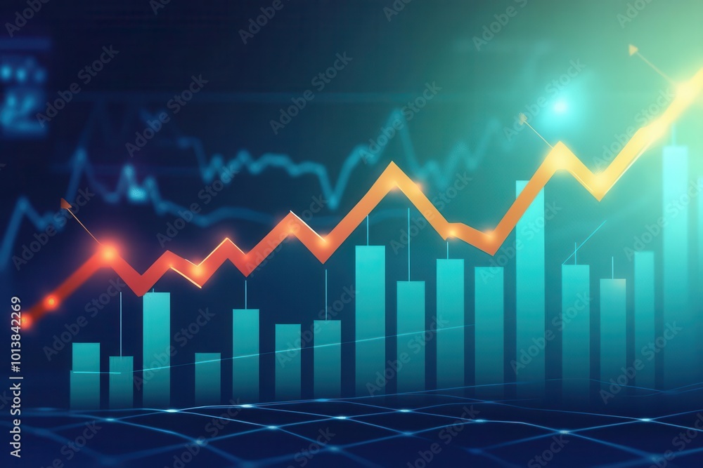 Poster dynamic financial graph showcasing growth with vibrant colors, representing data analysis and busine
