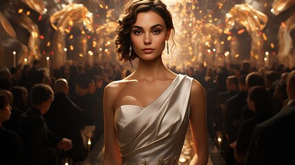 a celebrity attending a glamorous event, showcasing elegance and high fashion