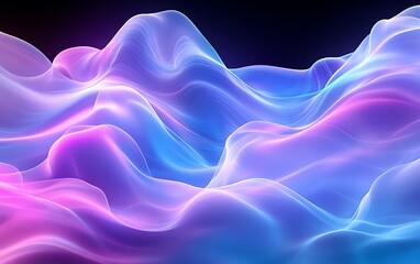 Obraz premium A vibrant, abstract wave pattern in shades of blue and pink, creating a dynamic, luminous visual effect against a dark background.