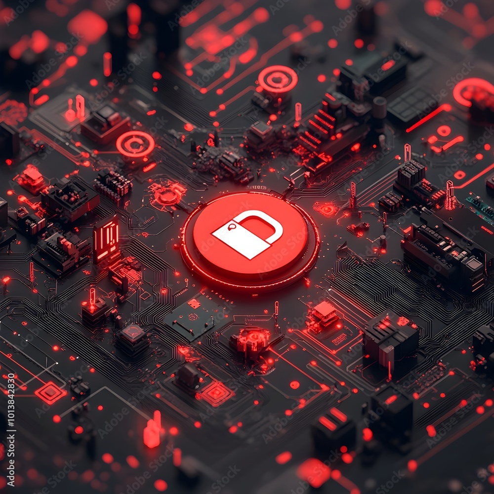Aufkleber encrypted virtual world with padlock icon and circuit board visualization futuristic aesthetic with 