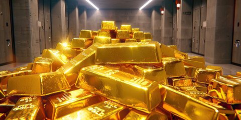 A heap of gold bars, glinting in the harsh fluorescent light of a secure vault.
