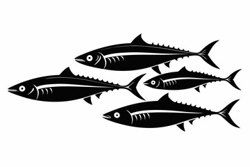 Fototapeta premium A set of Mackerel fishes silhouette black vector art illustration