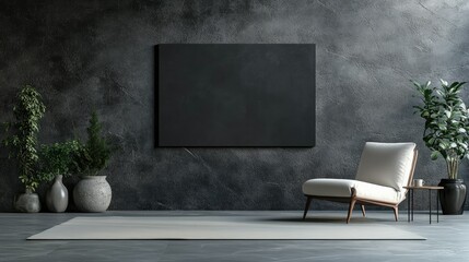 A 3D mockup of a large canvas or poster hanging on a blank wall, offering customizable artwork or promotional material.