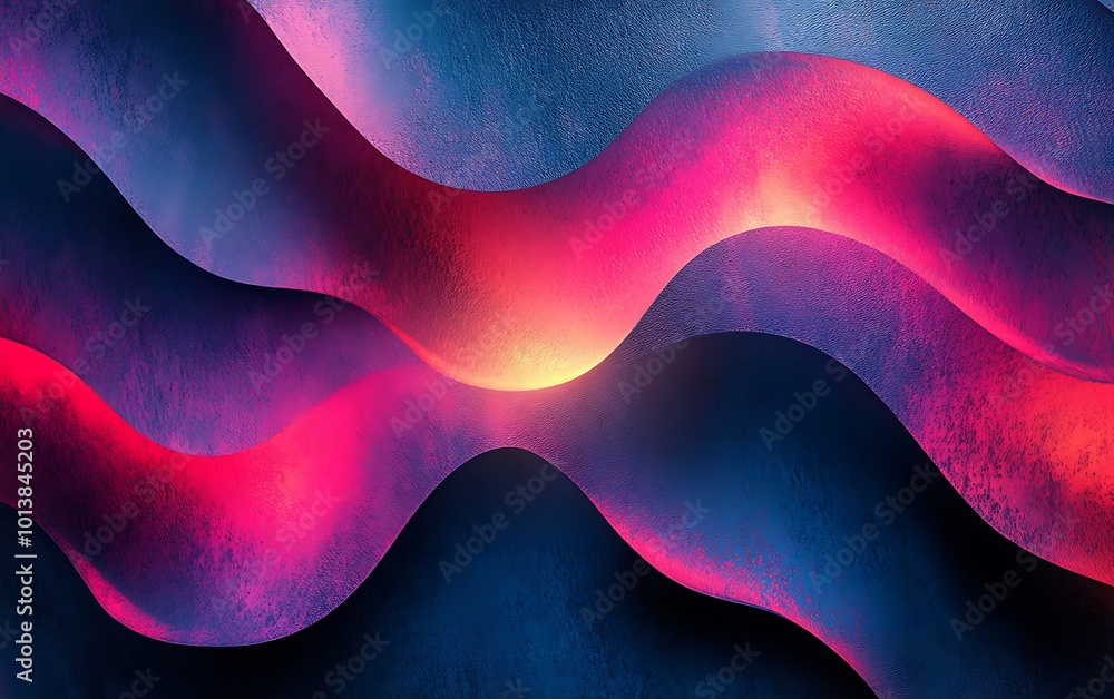 Leinwandbilder A vibrant abstract design featuring flowing waves of pink, purple, and blue, creating a dynamic visual effect with a sense of depth and movement.