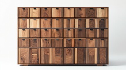 A beautifully designed modular container cabinet with a warm wooden finish and smooth metal handles, set against a bright white background for interior inspiration.